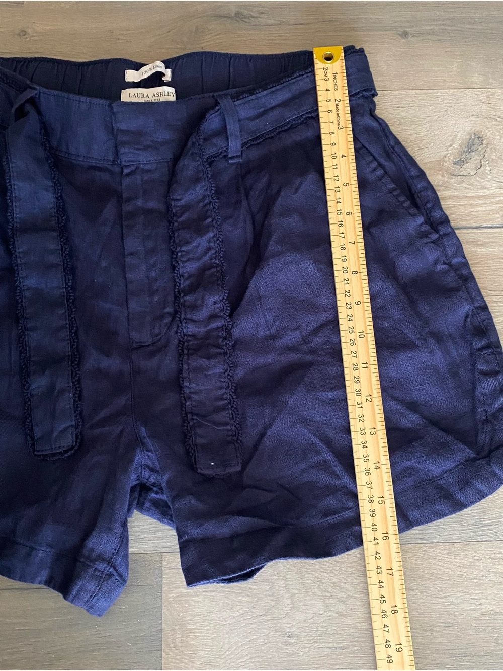 Laura Ashley Navy High-Waist Linen Shorts with Tie - Picture 5 of 6
